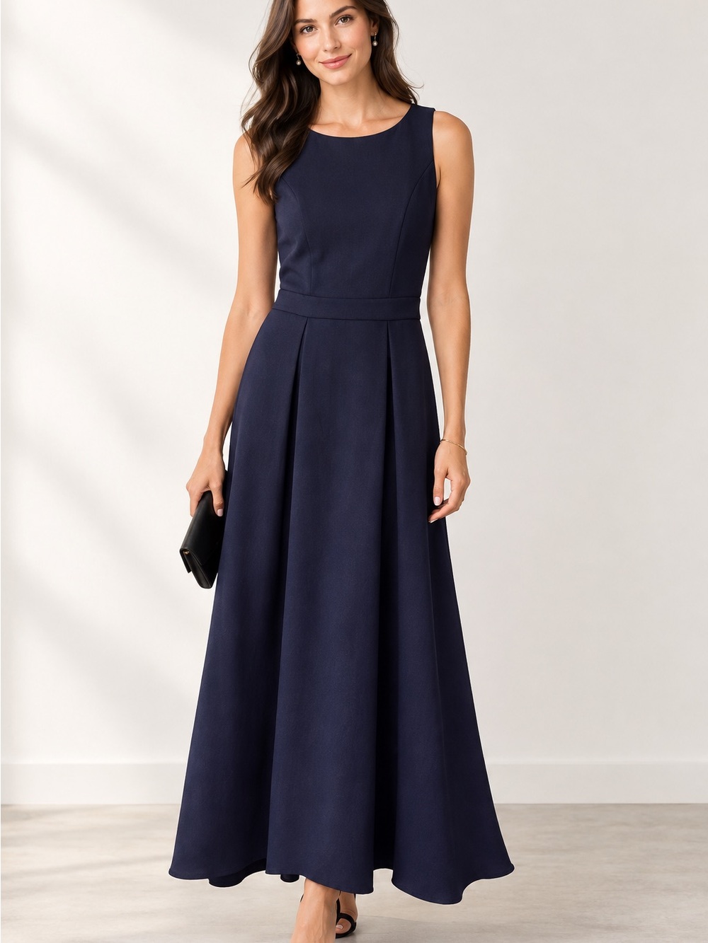Classic Navy Sleeveless Maxi Dress with Fitted Waist